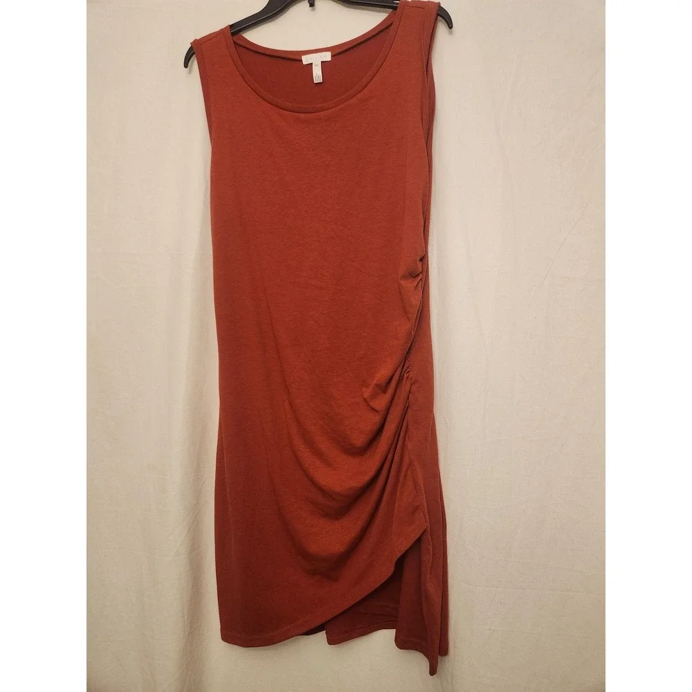 Leith Tank Dress Womens XXL Rust Sleeveless Ruched‎ Side Asymmetrical Hem Jersey